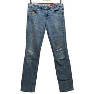 Vigoss Jeans Women’s 7/8 Skinny Blue Distressed Straight Fit Low Rise Y2K Denim